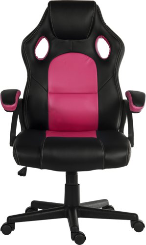 Teknik Kyoto Gaming chair in Pink PU & PVC covered contrasting materials with fixed padded arms, racing style backrest design - image 2