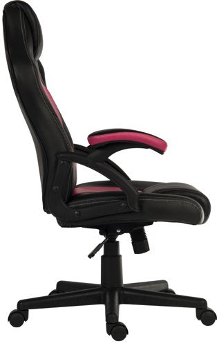 Teknik Kyoto Gaming chair in Pink PU & PVC covered contrasting materials with fixed padded arms, racing style backrest design - image 3