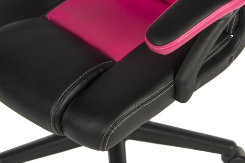 Teknik Kyoto Gaming chair in Pink PU & PVC covered contrasting materials with fixed padded arms, racing style backrest design - image 6