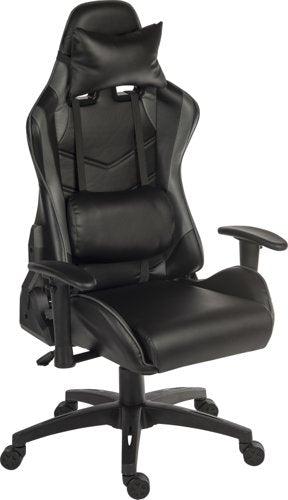 Teknik Yokohama Gaming chair in Black PU with height adjustable padded arms, racing style backrest design