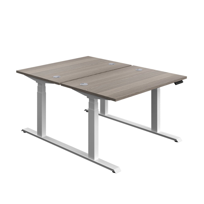 Economy Back To Back Sit Stand Desk (FSC) | 1200 X 800 | Grey Oak/White