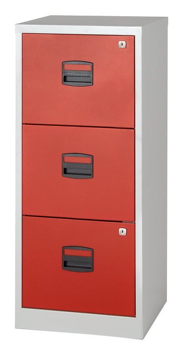 Bisley A4 Personal And Home 3 Drawer Filer Grey And Red