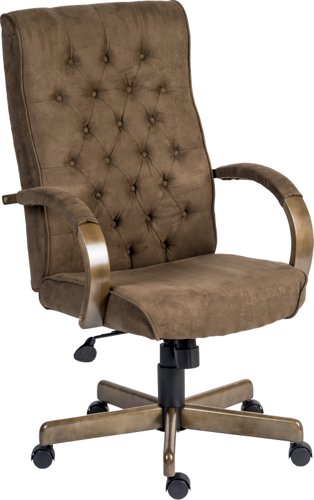 Teknik Warwick Executive Suede Effect Traditional Button Back Chair with matching driftwood wood effect arms and base.