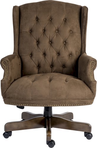Teknik Chairman Executive Suede Effect traditional button tufted luxury executive chair with a complementing driftwood effect base. - image 2