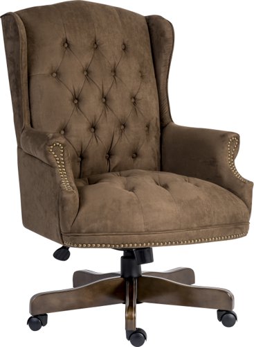 Teknik Chairman Executive Suede Effect traditional button tufted luxury executive chair with a complementing driftwood effect base.