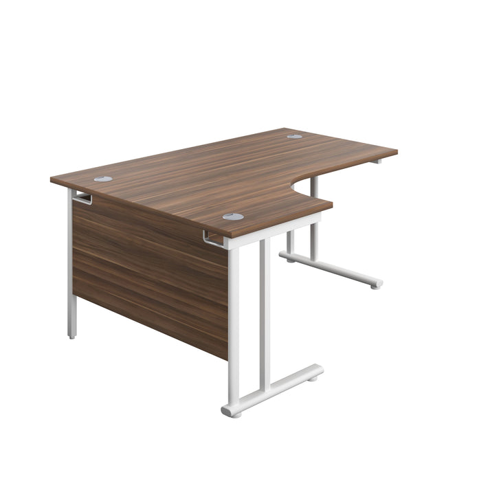 Twin Upright Left Hand Radial Desk 1600 X 1200 Dark Walnut With White Frame With Desk High Pedestal