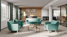 Teknik Skandi Armchair in ocean green fabric with button back and wooden feet - image 9