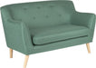 Teknik Skandi 2 seater sofa in ocean green fabric, button detailed back and wooden feet