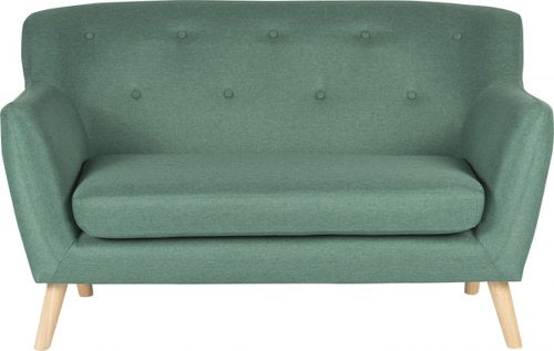 Teknik Skandi 2 seater sofa in ocean green fabric, button detailed back and wooden feet - image 2