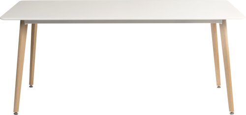 Teknik Skandi Rectangular Table in White with wipe clean top, beech legs and easy self assembly