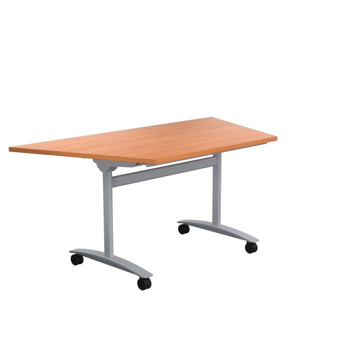 One Tilting Trapezoidal Table With Silver Legs 1600 X 800 Beech