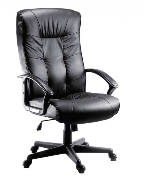 Teknik Gloucester Black Executive High Back Leather Faced Chair with Matching Black Nylon Arm Rests