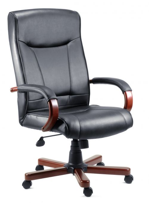 Teknik Kingston Black Executive Bonded Leather Chair Mahogany Effect Arms and Five Star Base