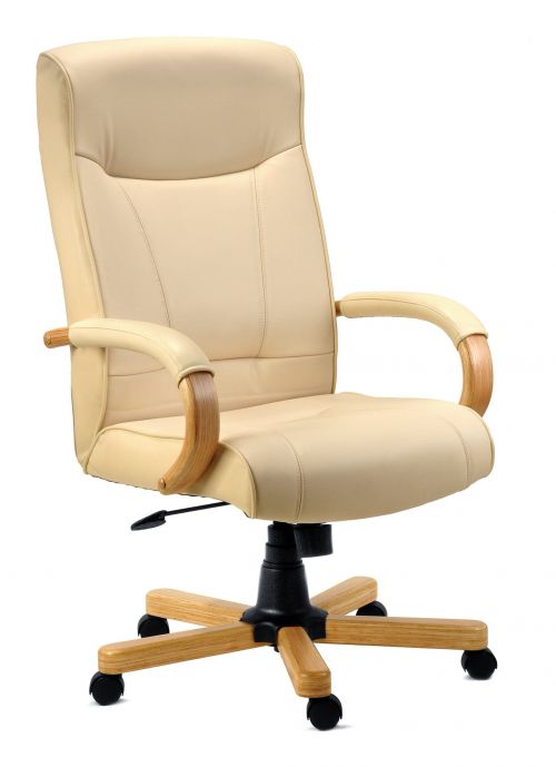 Teknik Knightsbridge Cream Bonded Leather Executive Chair with Matching Removable Padded Armrests