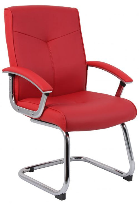Teknik Hoxton Red Bonded Leather Cantilever Chair with matching padded armrests and chrome frame.