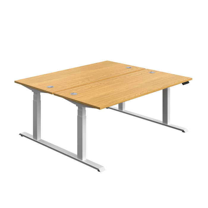 Economy Back To Back Sit Stand Desk (FSC) | 1800 X 800 | Nova Oak/White