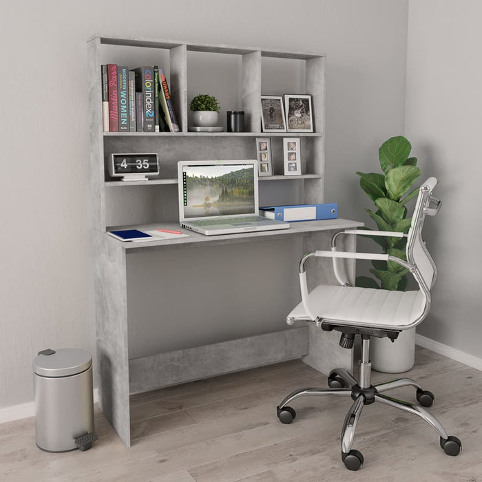 Desk with Shelves Concrete Grey 110x45x157 cm Engineered Wood