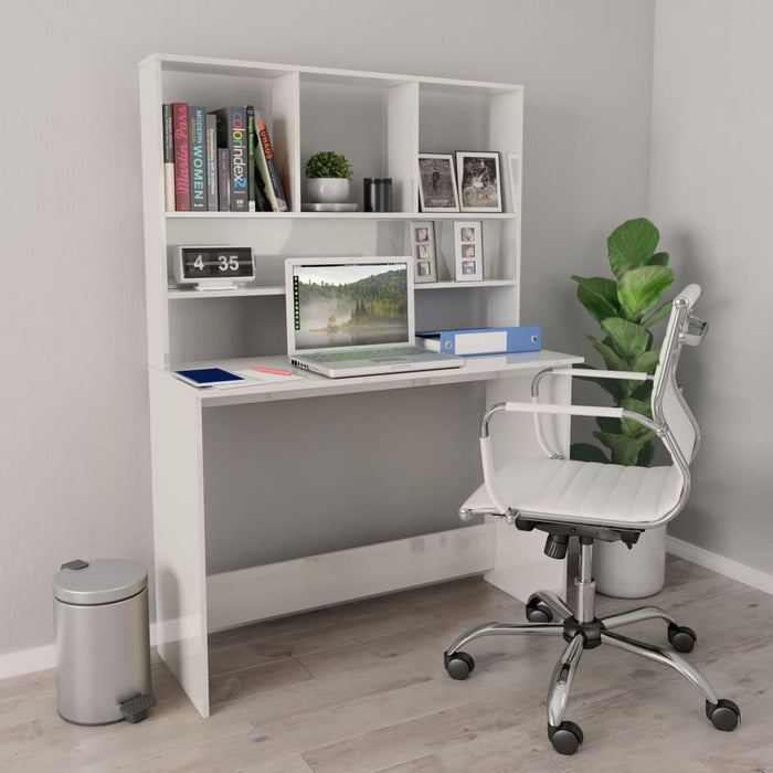 Desk with Shelves High Gloss White 110x45x157 cm Engineered Wood