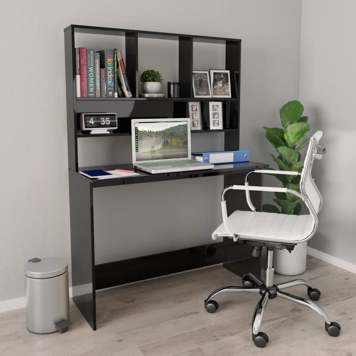 Desk with Shelves High Gloss Black 110x45x157 cm Engineered Wood