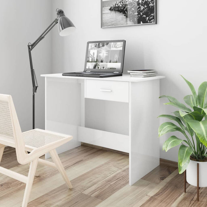 Desk High Gloss White 100x50x76 cm Engineered Wood