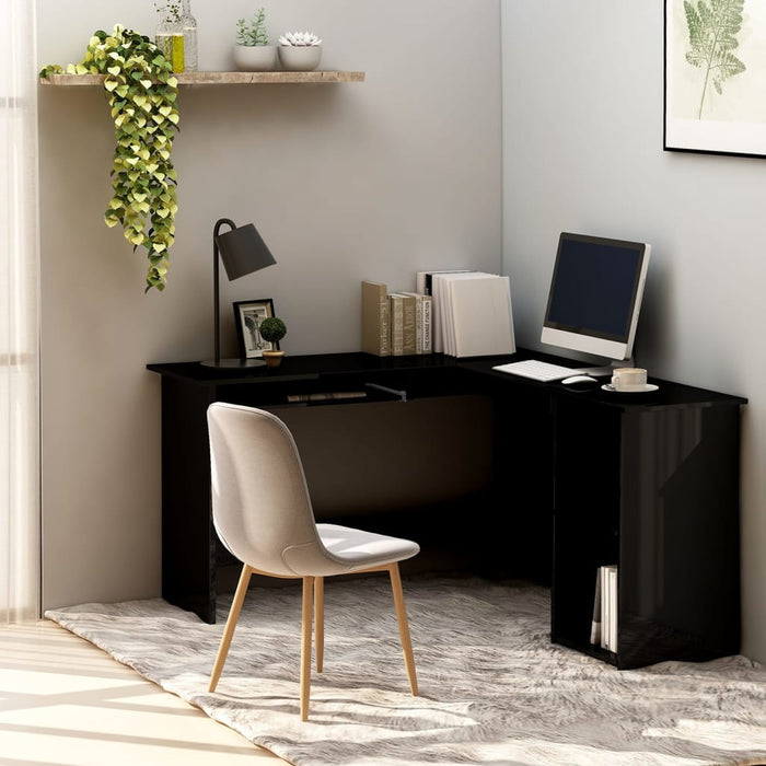 L-Shaped Corner Desk High Gloss Black 120x140x75 cm Engineered Wood