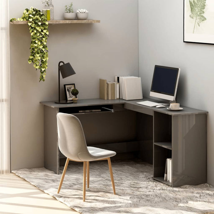 L-Shaped Corner Desk High Gloss Grey 120x140x75 cm Engineered Wood