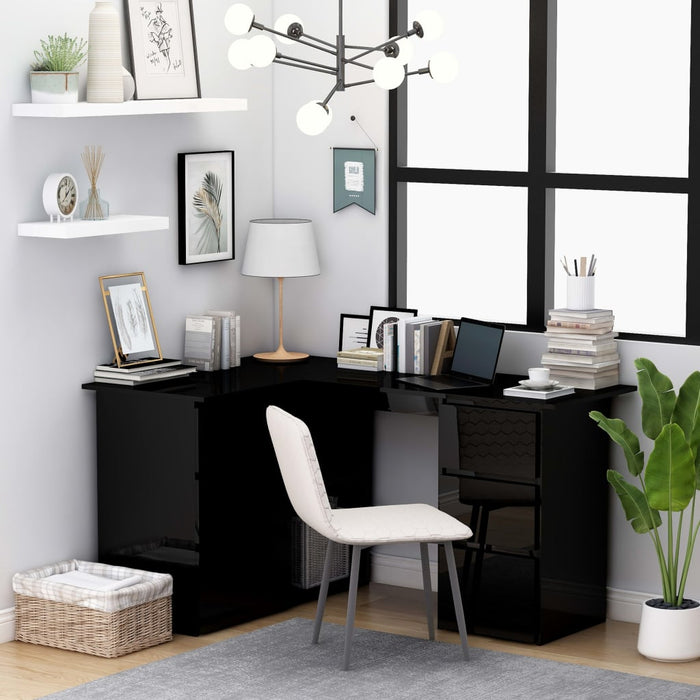 Corner Desk High Gloss Black 145x100x76 cm Engineered Wood