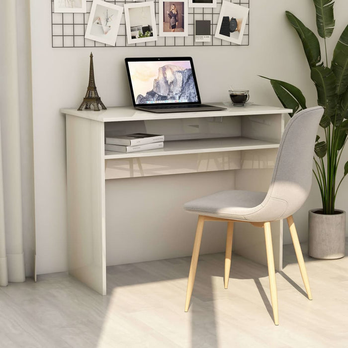 Desk High Gloss White 90x50x74 cm Engineered Wood