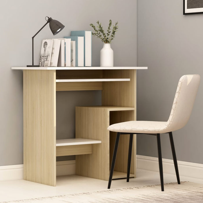 Desk White and Sonoma Oak 80x45x74 cm Engineered Wood