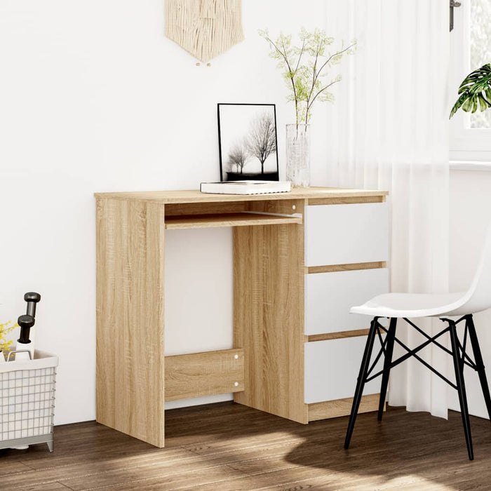 Desk White and Sonoma Oak 90x45x76 cm Engineered Wood