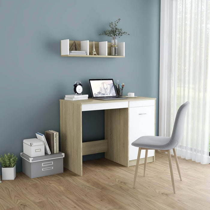 Desk White and Sonoma Oak 100x50x76 cm Engineered Wood