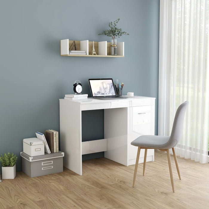 Desk High Gloss White 100x50x76 cm Engineered Wood