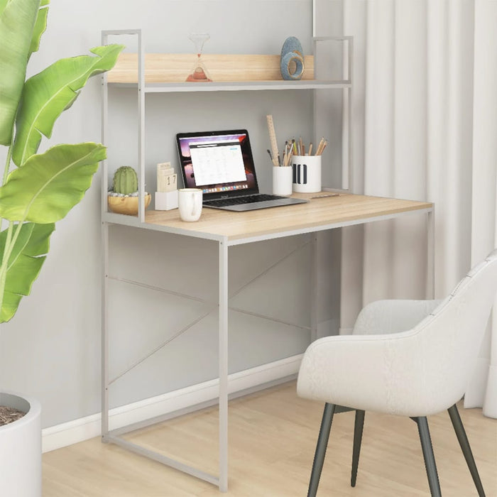 Computer Desk White and Oak 110x60x138 cm Engineered Wood