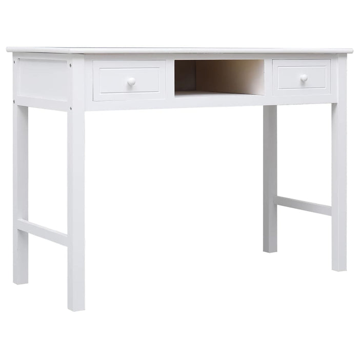 Desk White 108x45x76 cm Solid Wood Paulownia