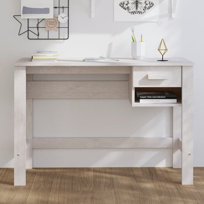 Desk "HAMAR" White 110x40x75 cm Solid Wood Pine