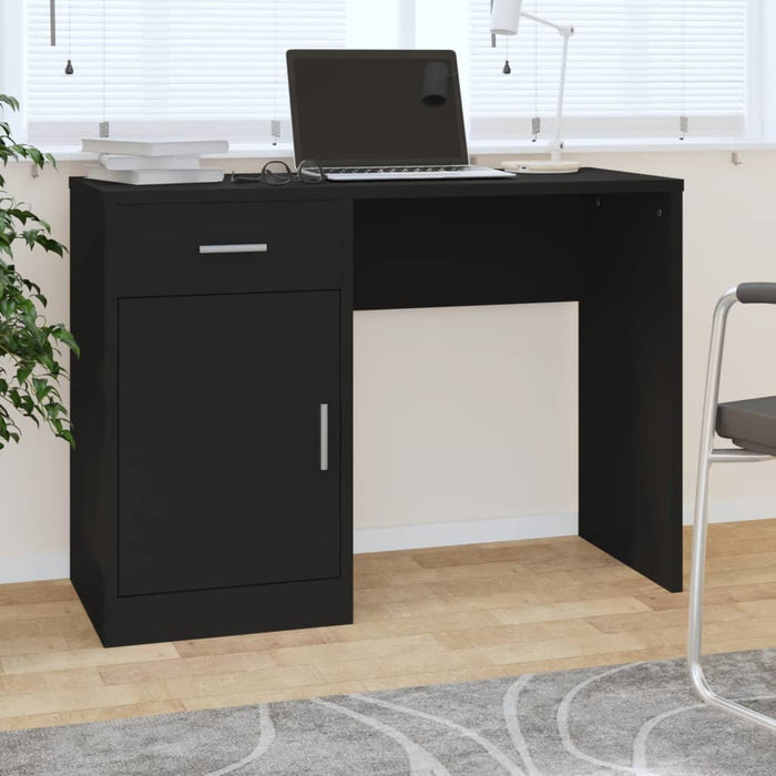 Desk with Drawer&Cabinet Black 100x40x73 cm Engineered Wood