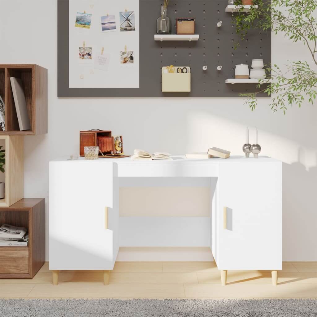 Desk High Gloss White 140x50x75 cm Engineered Wood — UK Office Furniture
