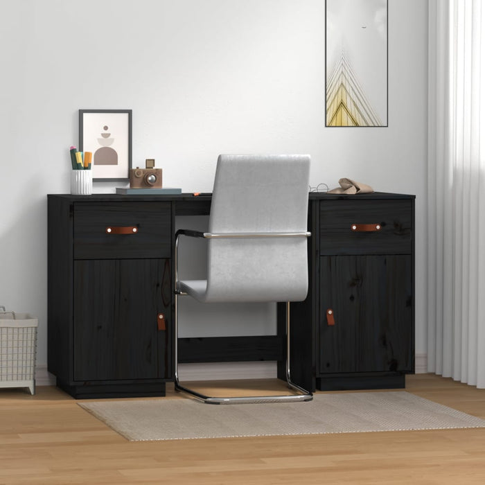 Desk with Cabinets Black 135x50x75 cm Solid Wood Pine