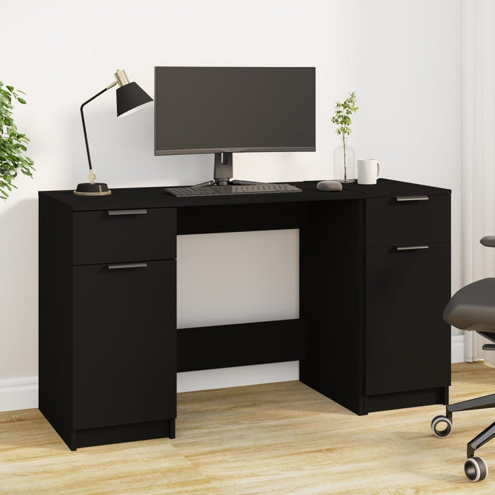 Desk with Side Cabinet Black Engineered Wood