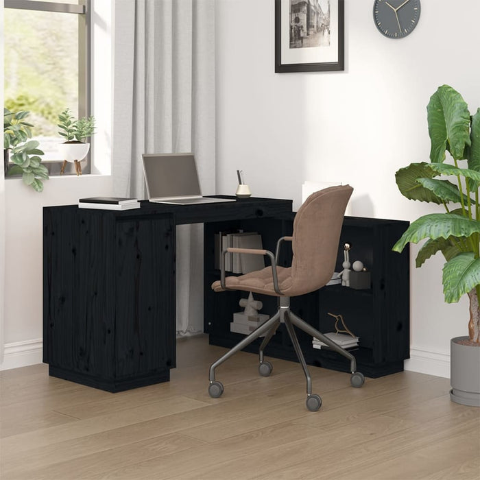 Desk Black 110x50x75 cm Solid Wood Pine