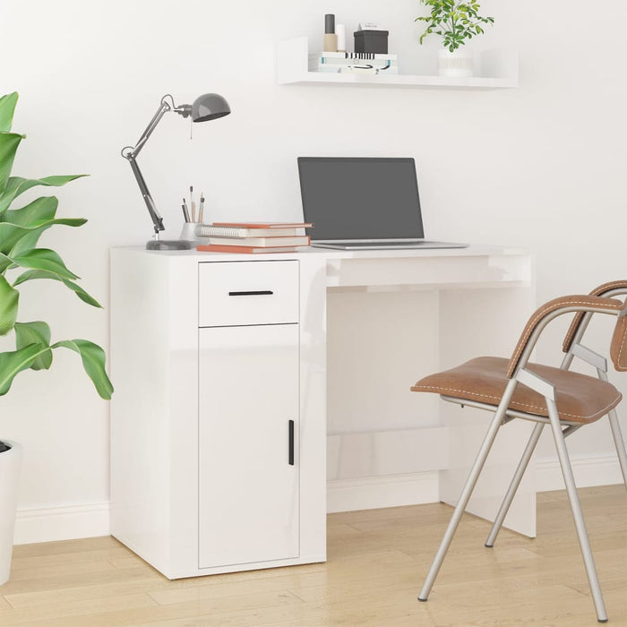 Desk High Gloss White 100x49x75 cm Engineered Wood