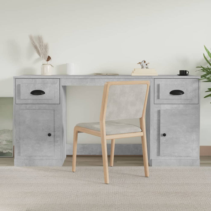 Desk with Cabinet Concrete Grey Engineered Wood