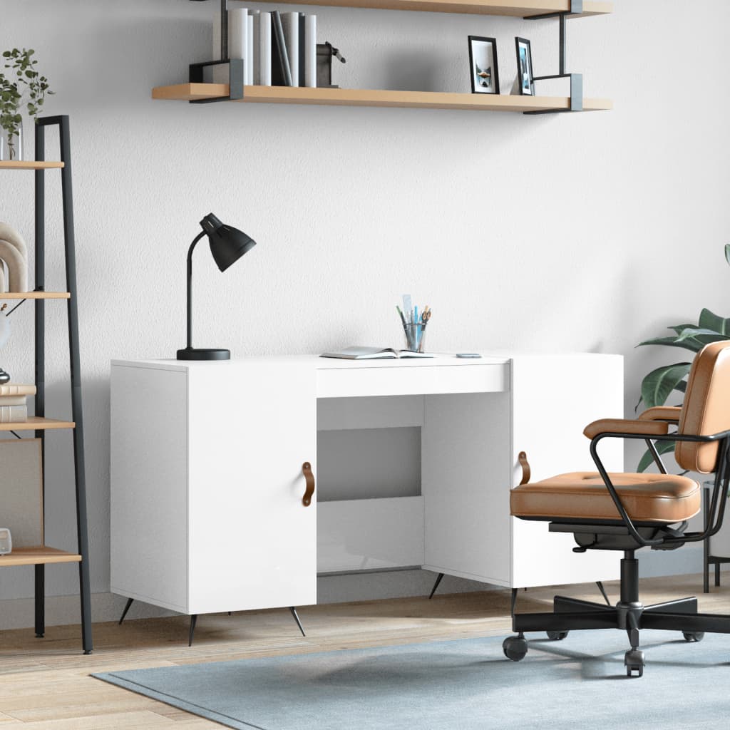 High Desk Set Desk High Gloss White 140x50x75 cm Engineered Wood — UK Office Furniture
