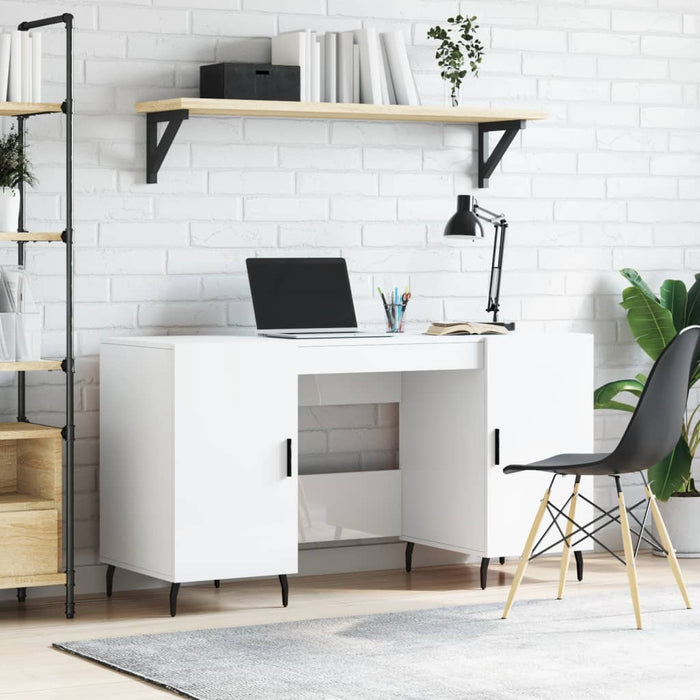 Desk High Gloss White 140x50x75 cm Engineered Wood