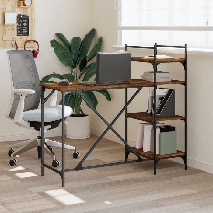 Computer Desk with Shelves Smoked Oak 120x47x109 cm