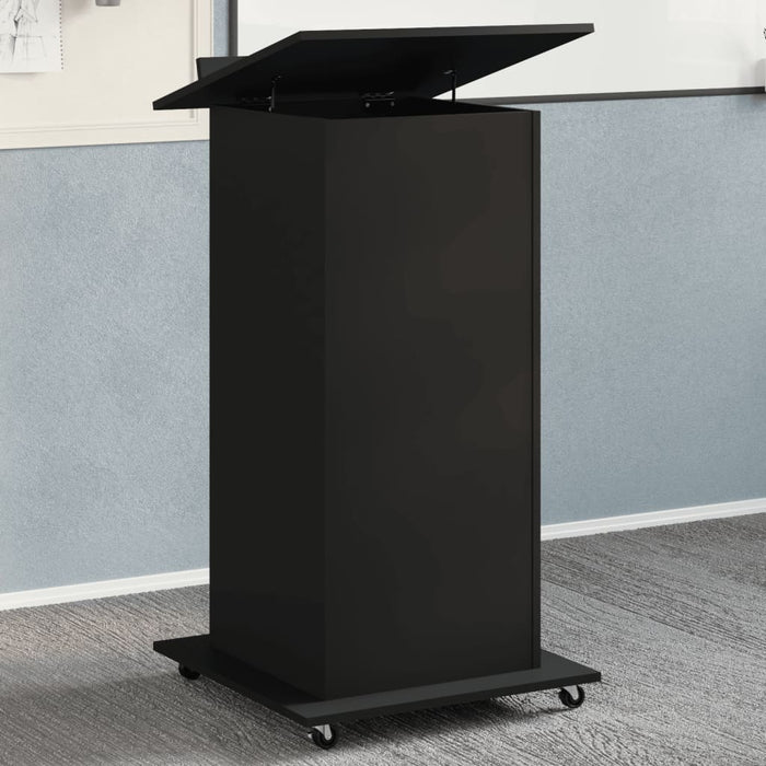 Lectern with Wheels & Drawer Black 55x55x107 cm Engineered Wood