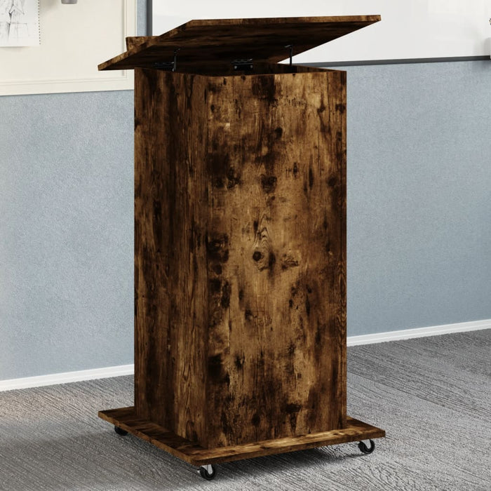 Lectern with Wheels & Drawer Smoked Oak 55x55x107 cm Engineered Wood