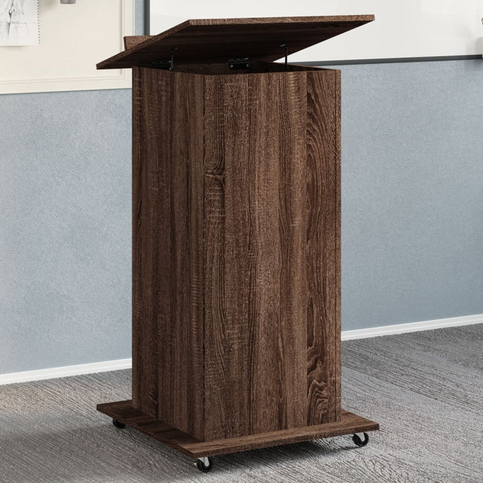 Lectern with Wheels & Drawer Brown Oak 55x55x107 cm Engineered Wood