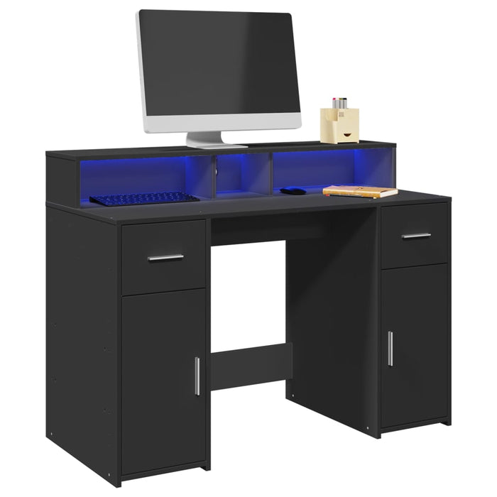 Desk with LED Lights Black 120x55x91 cm Engineered Wood