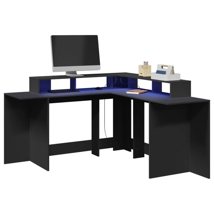 Desk with LED Lights Black 152x152x91 cm Engineered Wood